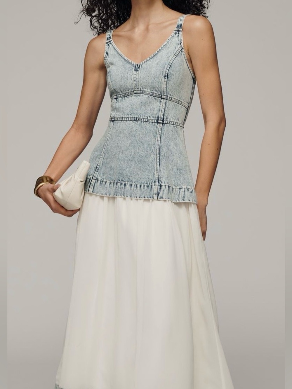 MOON RIVER mixed media denim flowy boho western midi dress sz s NWOT